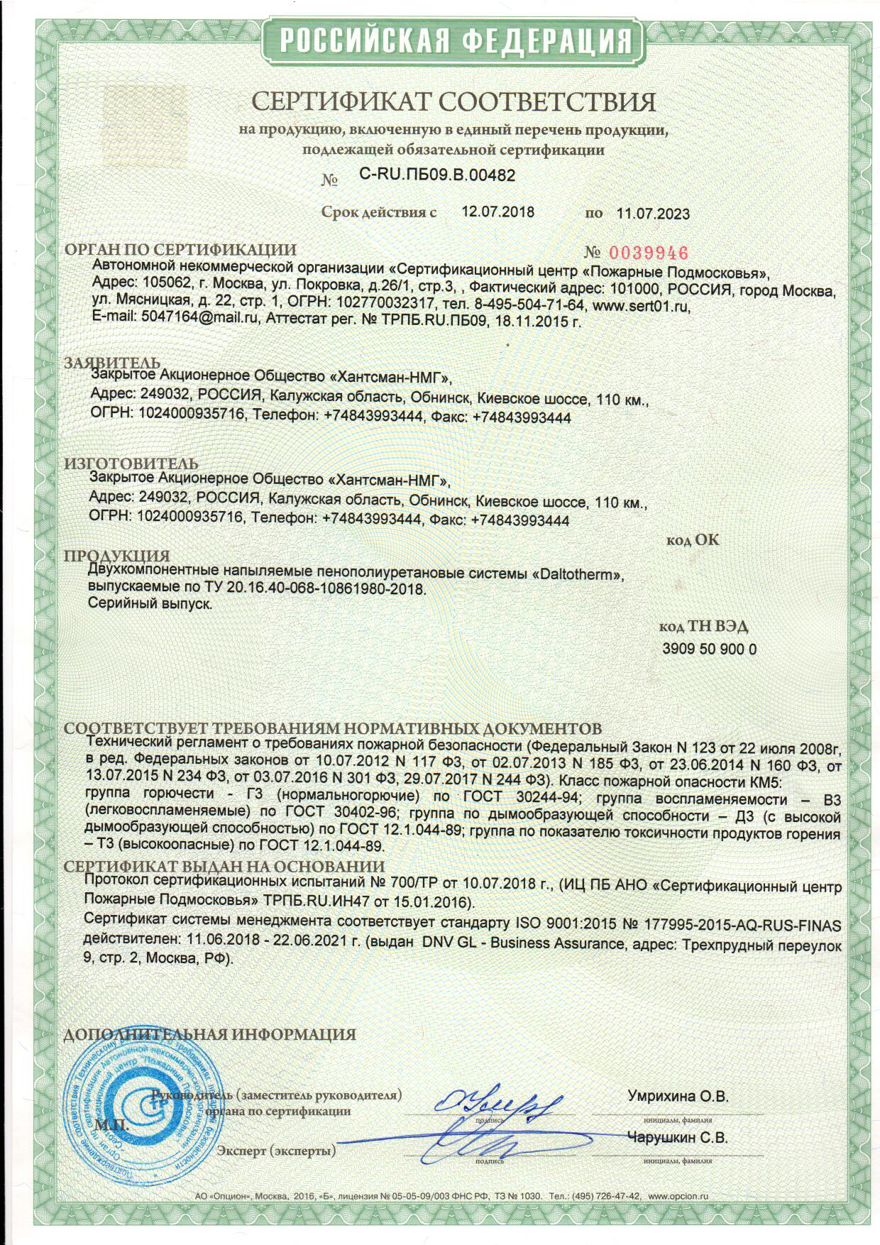 Сертификат соответствия Daltotherm